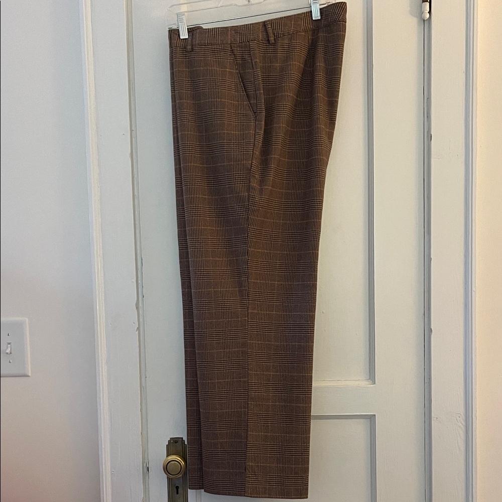 L.L.Bean Classic Fit Glen Plaid Wool Trousers Brown Petite 16 GUC Heritage Look - Picture 2 of 7